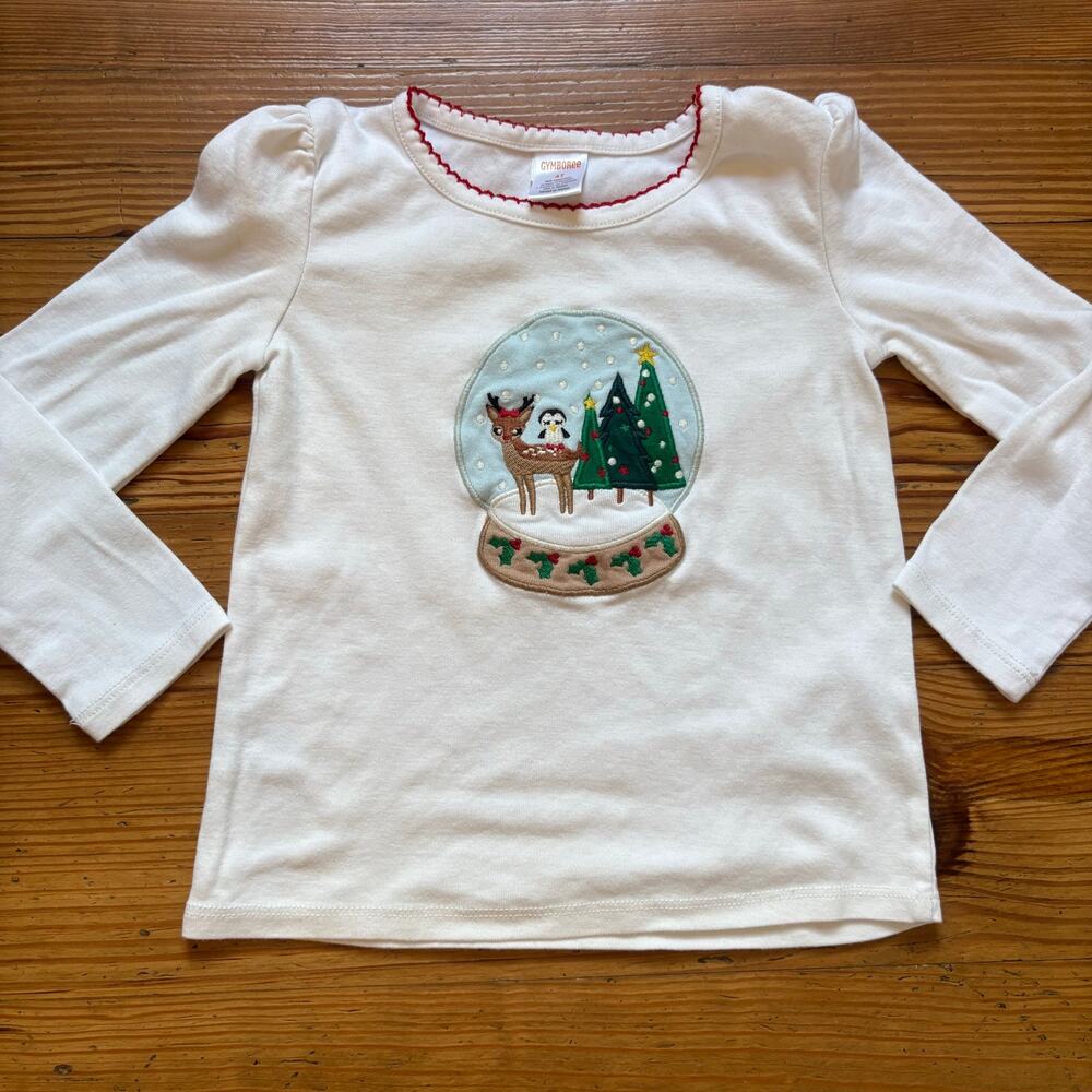 Gymboree white holiday Christmas snow globe animals long sleeve shirt SIZE 4T - Picture 1 of 4